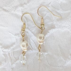 Ivory Skull Dangle Earrings – Handmade